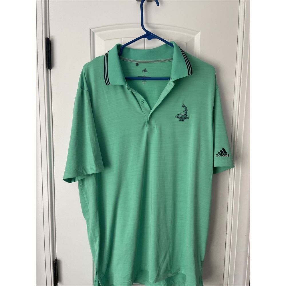 ADIDAS Pinehurst GOLF Polo GREEN W/ NAVY TRIM Collared SHIRT‎ Men's LARGE